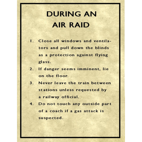 Mini Metal Sign (RL): During An Air Raid (Carriage Notice)