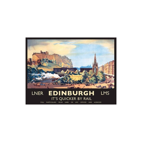 Metal Fridge Magnet (RL): Edinburgh - It's Quicker By Rail