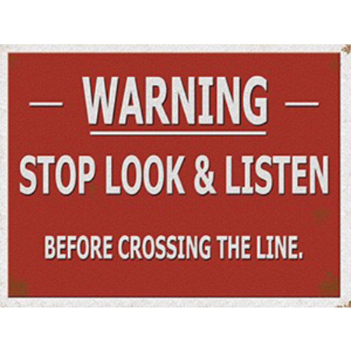 Metal Fridge Magnet (RL): Warning - Stop Look & Listen