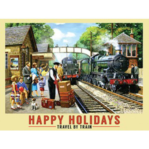 Metal Fridge Magnet (RL): Happy Holidays - Travel By Train