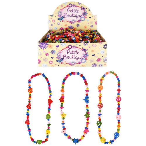 Petite Boutique Childrens' Mulicoloured Wooden Bead Necklaces 40cm (asstd.) (CDU)