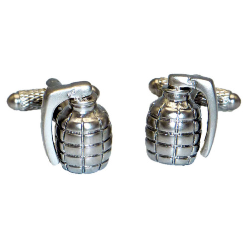 Brass / Rhodium Plated Cufflinks - Grenade