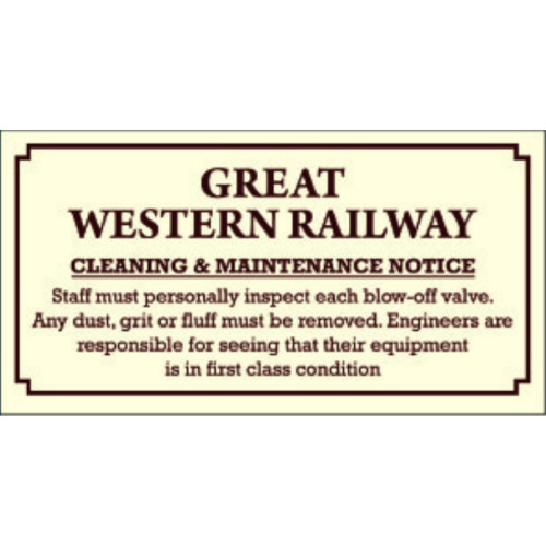 Replica E/S: G.W.R - Cleaning & Maintenance Notice