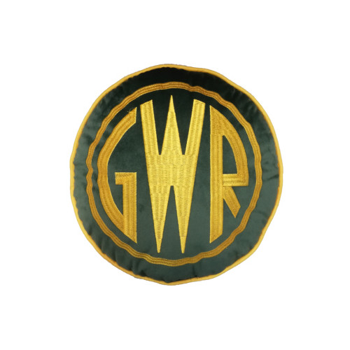Railway Heritage Cushion - G.W.R. Emb. Yellow on Dark Green (12" Round)