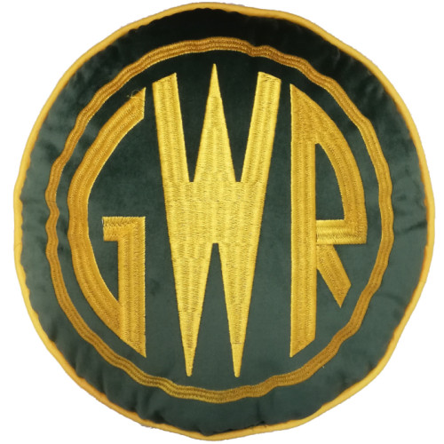 Railway Heritage Cushion - G.W.R. Emb. Yellow on Dark Green (12" Round)