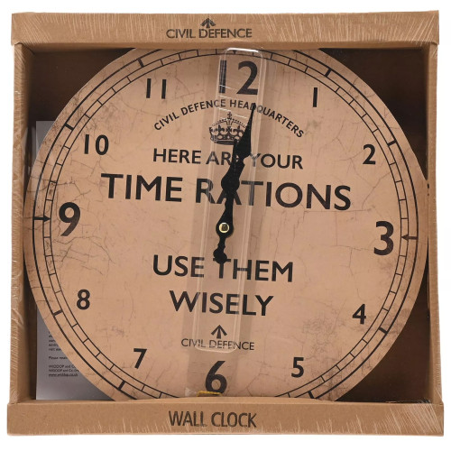 Civil Defence Metal Wall Clock - Time Rations (30cm) (NEW)