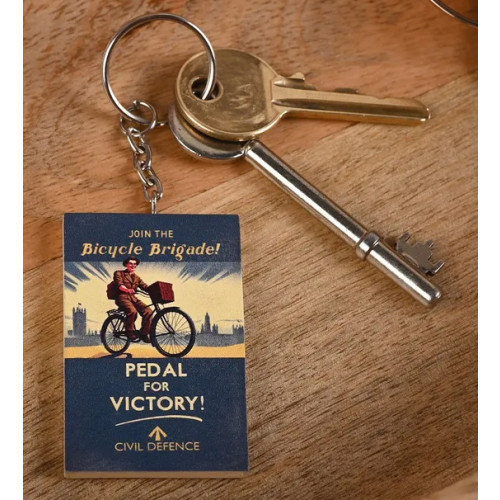 Civil Defence MDF Keyring - Bicycle Brigade (100x40x5mm) (boxed) (NEW)
