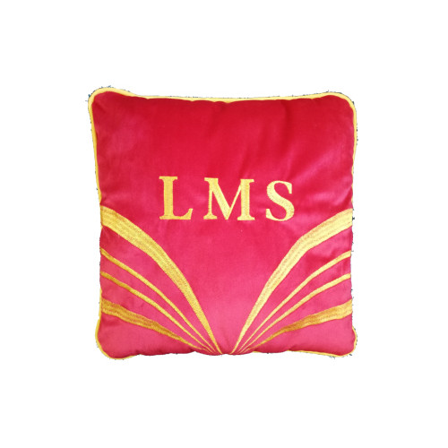 Railway Heritage Cushion - L.M.S. Emb. Yellow on Red (12" Square)