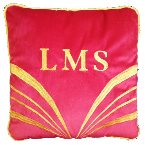Railway Heritage Cushion - L.M.S. Emb. Yellow on Red (12" Square)