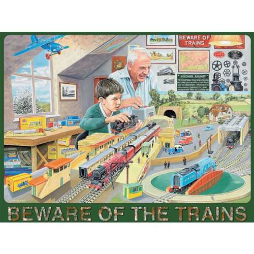 Mini Metal Sign (RL): Beware of the Trains - Grandad's Attic