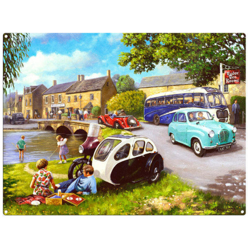 Mini Metal Sign (CM): Bourton on the Water (Austin A30)