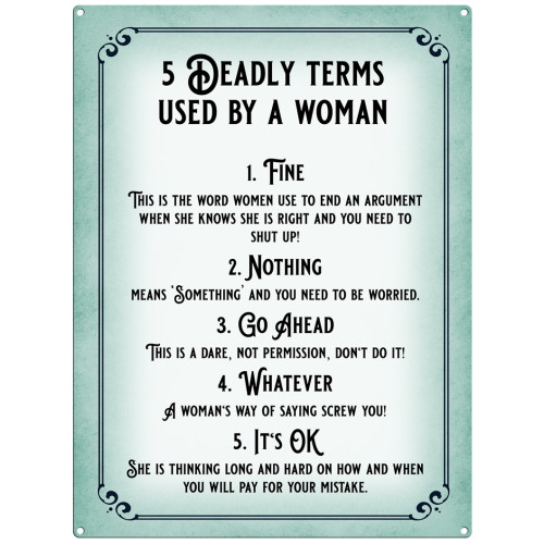 Mini Metal Sign (HU): 5 Deadly Terms Used by a Woman