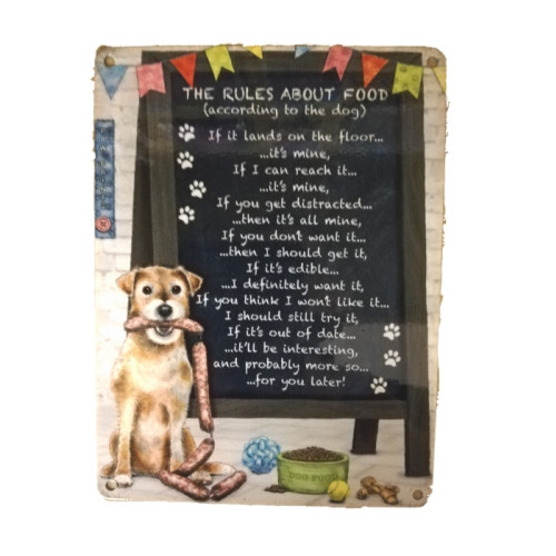 Mini Metal Sign (HU): The Rules About Food - according to the dog