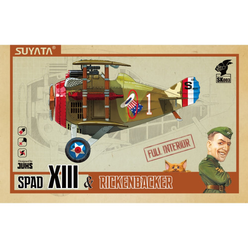 Suyata 1:72 (appx.) 'Cartoon Series' Snap-Together Kit - US Air Force SPAD XIII Fighter Aircraft & "Rickenbacker" Figure (NEW)