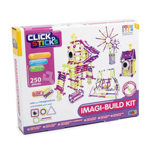 Click Sticks Imagi-Build 250 Pce Stem Build Kit W/ Glitter Colours (30x25x6cm) (3+ YRS)