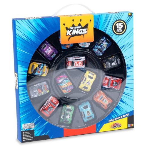 Speed Kings Pull Back & Race 15 Metal Cars Pack (30x30x3.5cm) (6+ YRS)