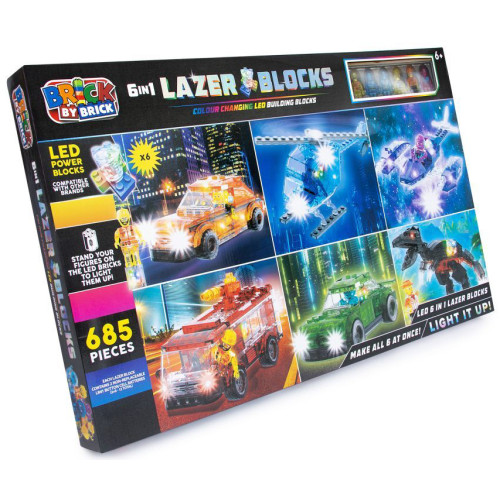 Brick By Brick 6-in-1 Lazer Blocks LED Light-Up Kit 685 Pcs (70x43x6cm) (6+ YRS) (Due In)