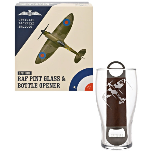 RAF Etched Pint Glass & Bottle Opener Set - Spitfire (160x80x80mm) (boxed)