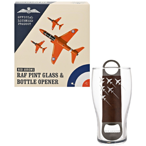 RAF Etched Pint Glass & Bottle Opener Set - Red Arrows (160x80x80mm) (boxed)
