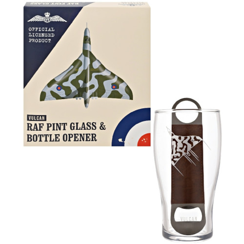 RAF Etched Pint Glass & Bottle Opener Set - Vulcan (160x80x80mm) (boxed)