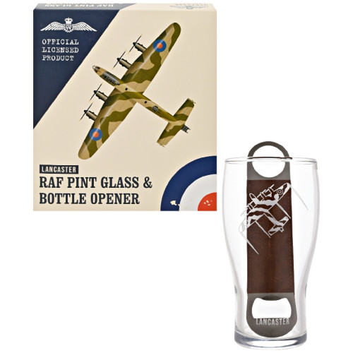 RAF Etched Pint Glass & Bottle Opener Set - Lancaster (160x80x80mm) (boxed)