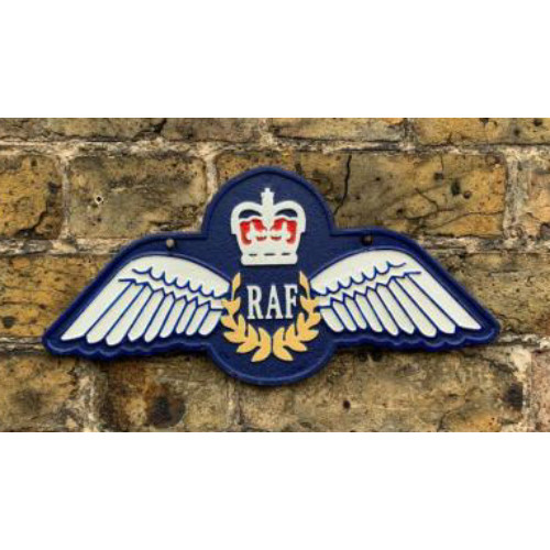 Cast Iron Plaque: Royal Air Force (RAF) Winged Sign (17 x 35 x 0.5cm)