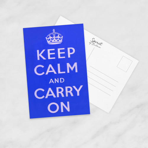 Postcard (Spirit of Britain) - Keep Calm And Carry On - Blue (E.O.L.) - SAVE 15% !!