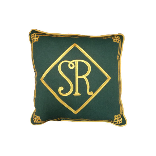Railway Heritage Cushion - S.R. Emb. Yellow on Dark Green (12" Square)