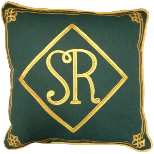 Railway Heritage Cushion - S.R. Emb. Yellow on Dark Green (12" Square)