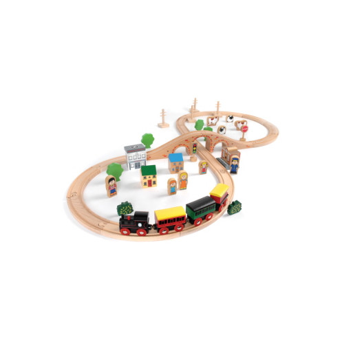 Tidlo Small World Play 50 Pce Wooden Train Set (3 Yrs+) (E.O.L.) - SAVE 20% !!