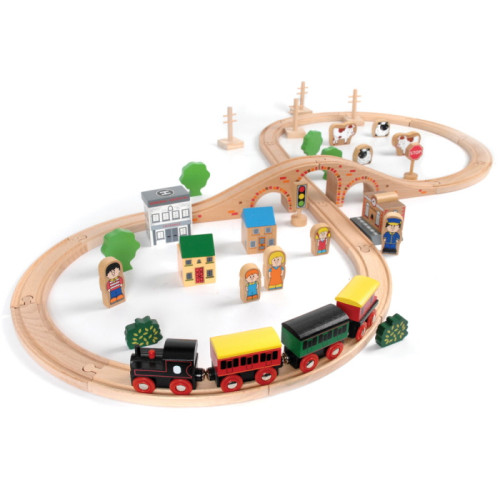 Tidlo Small World Play 50 Pce Wooden Train Set (3 Yrs+) (E.O.L.) - SAVE 20% !!