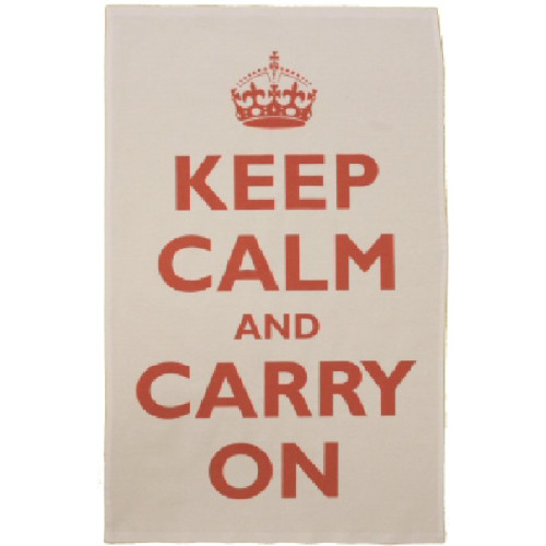 Tea Towel: Keep Calm (Red on White) (in clear hanger bag)