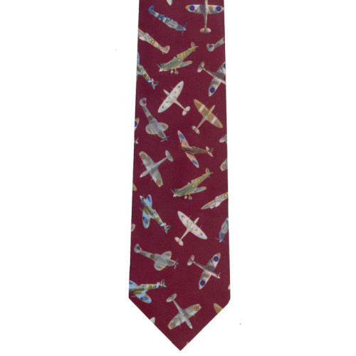Men's Tie: Spitfires on Burgundy