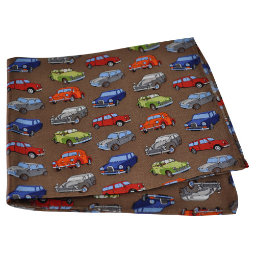 Silk Hanky: Morris Minors on Beige