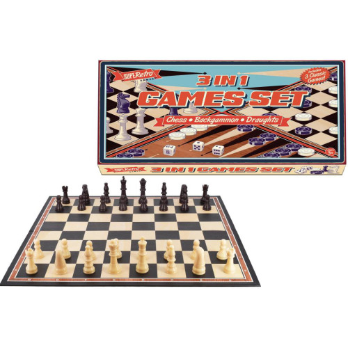 SupeRetro 3-in1 Games Set - Chess, Backgammon & Draughts (boxed)