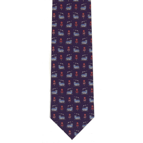 Men's Tie: Steam Trains with Crossing (Blue)