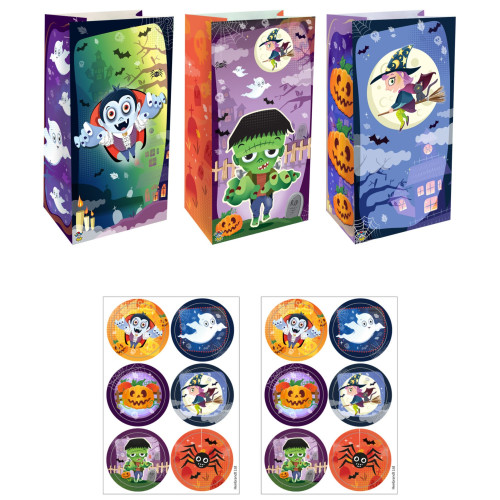Halloween Spooky Paper Bag with Stickers (13 x 25 x 8cm) (3 asstd. Designs)