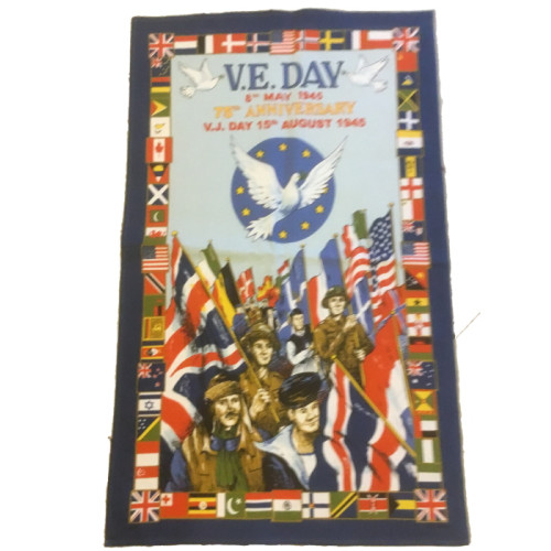Tea Towel: V.E. Day 75th Anniversary (in clear hanger bag) (E.O.L.) - SAVE 50% !!