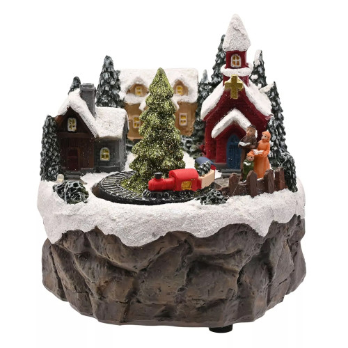 Regal Tidings Light-Up Christmas Church Scene with Rotating Train (125x110x110mm) (NEW)