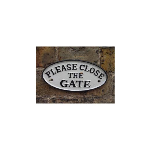 Cast Iron Plaque: Please Close The Gate (9 x 18 x 0.7cm)