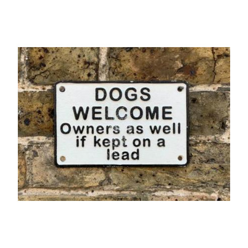 Cast Iron Plaque: Dogs Welcome - Owners as well if kept on a lead (20 x 13 x 0.6cm)