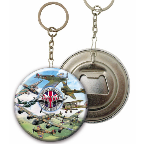 Famous British Aircraft WWII Tinplate 58mm Bottle Opener Keyring (E.O.L.)
