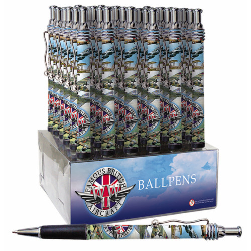 (HIDDEN) Famous British Aircraft WWII Ball Pen - Spiral Clip (CDU)