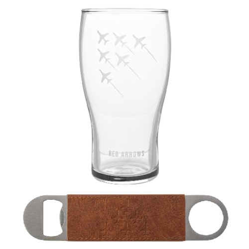 RAF Etched Pint Glass & Bottle Opener Set - Red Arrows (160x80x80mm) (boxed)