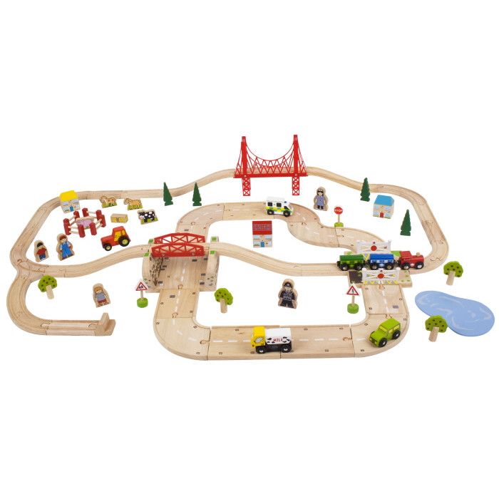 Bigjigs Rural Road & Rail Set (80 pce) (E.O.L.) - SAVE 20% !!
