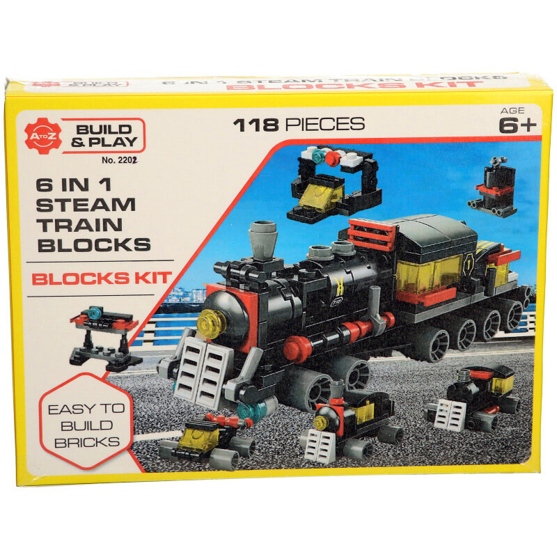 Build & Play 6-in-1 Steam Train Blocks Kit 118 Pcs (25x19x4cm) (6 YRS+)