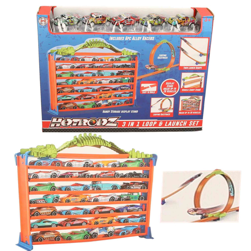 HotRodz 3-in-1 Loop & Launch Set with 28 Vehicles & Storage Case (36x28x6cm) (3+ YRS)