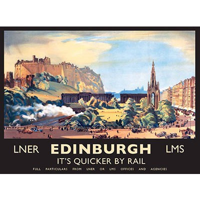 Metal Sign (RL): Edinburgh - It's Quicker By Rail (E.O.L.) - SAVE 15% !!