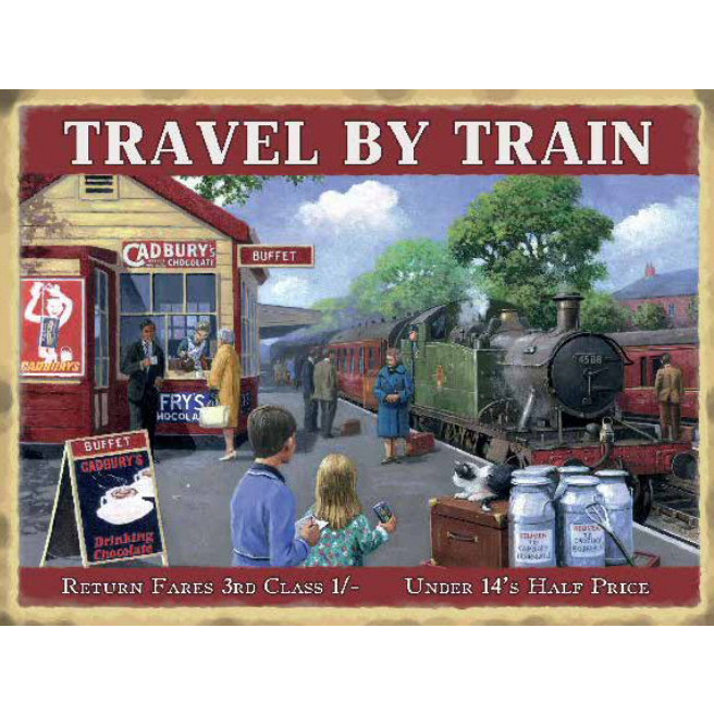 Mini Metal Sign (RL): Travel By Train