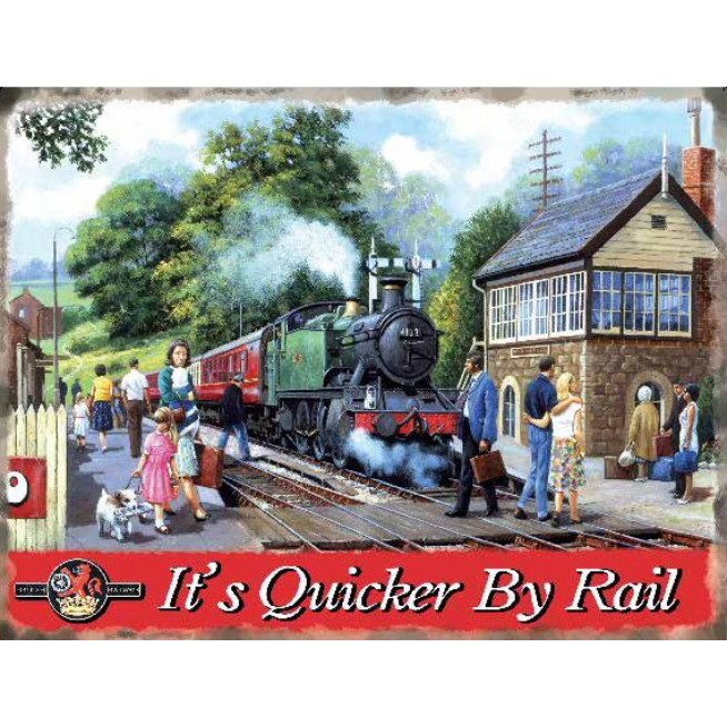 Mini Metal Sign (RL): It's Quicker By Rail